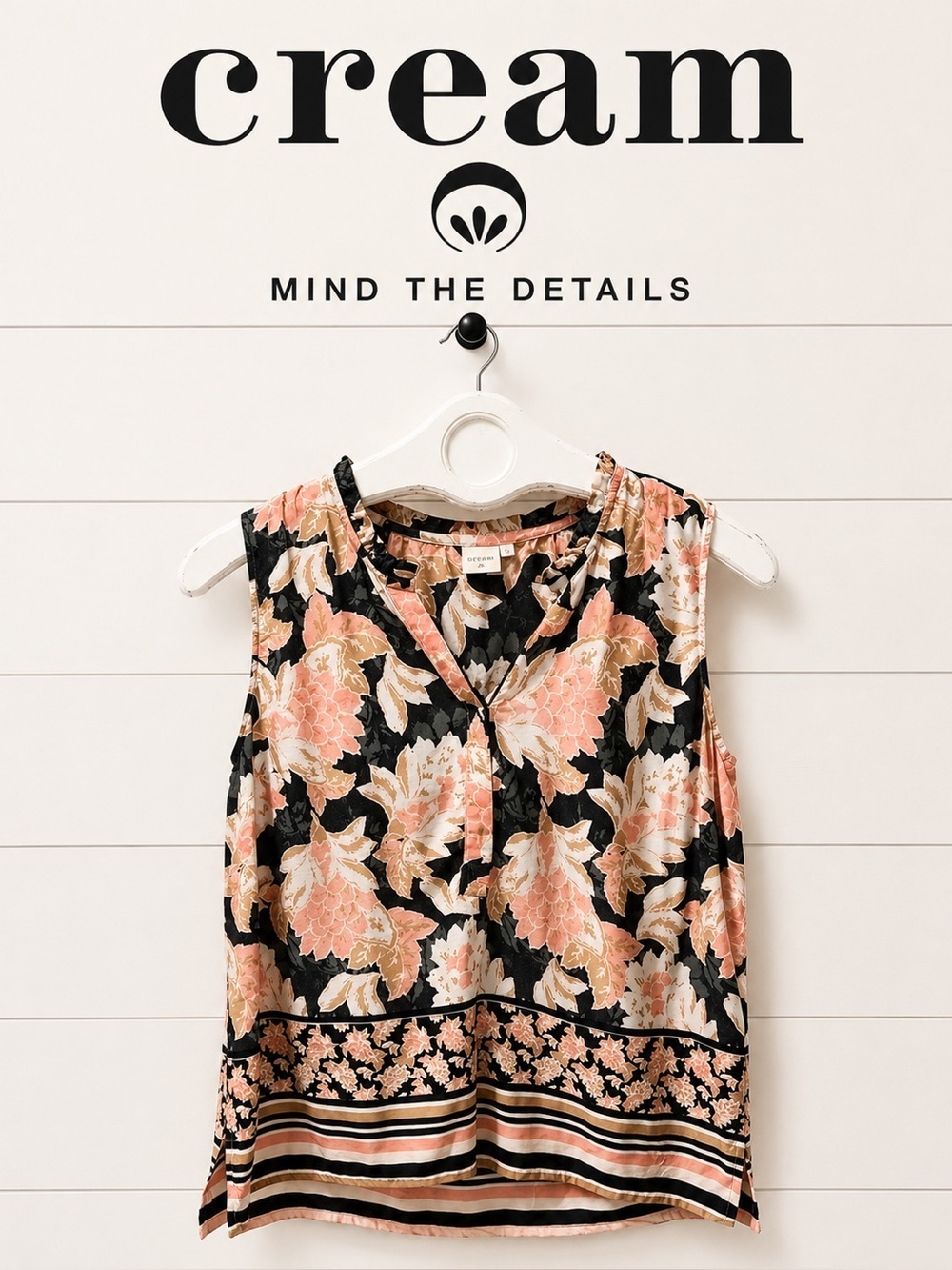 CREAM Floral Sleeveless Blouse Pink Beige Black size 42
